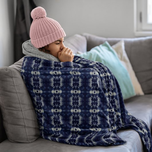 Couverture Polaire Feuille de palme en bleu Delft