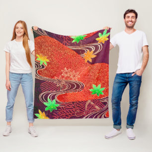 Couverture Polaire Feuille d'érable et eau courante, design japonais