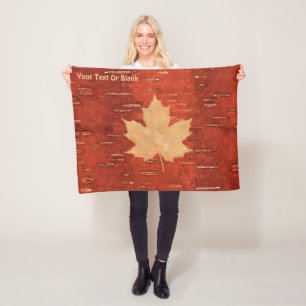 Couverture Polaire Feuille d'érable sur écorce de bouleau intérieur