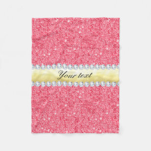 Couverture Polaire Feuille d'or et diamants roses de paillettes