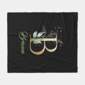 Couverture Polaire Feuille d'or rustique B monogramme vert eucalyptus (Devant (Horizontal))