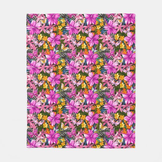 Couverture Polaire Feuille et fleurs tropicaux (Devant)