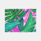 Couverture Polaire Feuille rose et vert tropical lumineux (Devant (Horizontal))