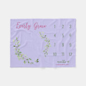 Couverture Polaire Feuille vert violet personnalisé bébé fille jalon (Devant (Horizontal))