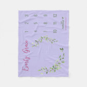 Couverture Polaire Feuille vert violet personnalisé bébé fille jalon (Devant)