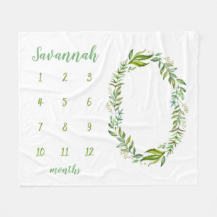 Couverture Polaire Feuilles Boho personnalisé Baby Milestone Photo