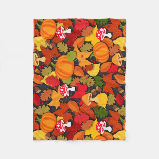 Couverture Polaire Feuilles citrouille et tabourets (Devant)