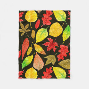 Couverture Polaire Feuilles d'automne aquarelle foncée