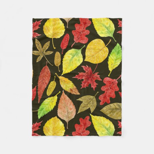 Couverture Polaire Feuilles d'automne aquarelle foncée (Devant)