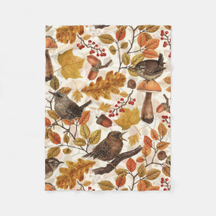 Couverture Polaire Feuilles d'automne, baies, champignons et fleurs