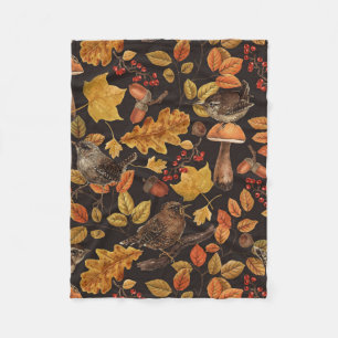 Couverture Polaire Feuilles d'automne, baies, champignons et fleurs