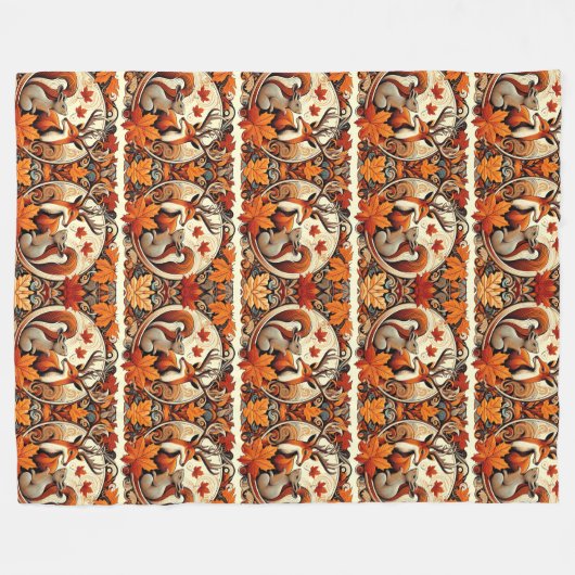 Couverture Polaire Feuilles d'automne confortables et cerfs (Devant (Horizontal))