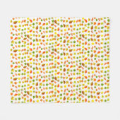 Couverture Polaire Feuilles d'automne dorées, vertes, orange sur blan (Devant (Horizontal))