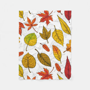 Couverture Polaire Feuilles d'automne en blanc