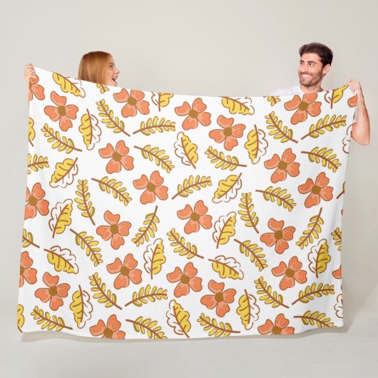 Couverture Polaire Feuilles d'automne en chute chaude avec fleurs (En situation)