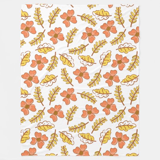 Couverture Polaire Feuilles d'automne en chute chaude avec fleurs (Devant)