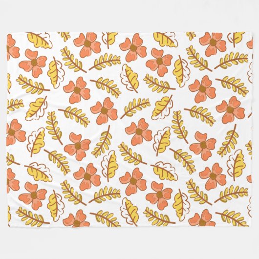Couverture Polaire Feuilles d'automne en chute chaude avec fleurs (Devant (Horizontal))
