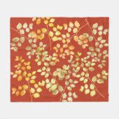 Couverture Polaire Feuilles d'automne Gold Foil sur Orange Brûlé (Devant (Horizontal))