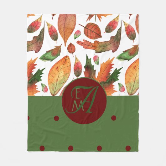 Couverture Polaire Feuilles d'automne monogrammes Automne Rouge Vert  (Devant)