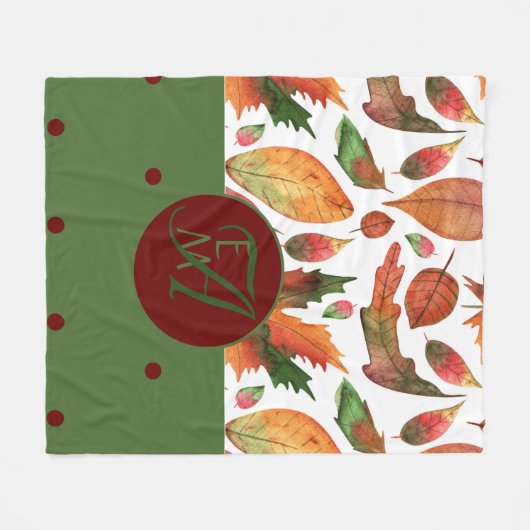 Couverture Polaire Feuilles d'automne monogrammes Automne Rouge Vert (Devant (Horizontal))