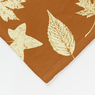 Couverture Polaire Feuilles d'automne - rouille brun et crème