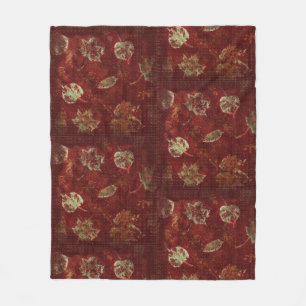 Couverture Polaire Feuilles d'automne rustiques et Tartan Burgundy Gr