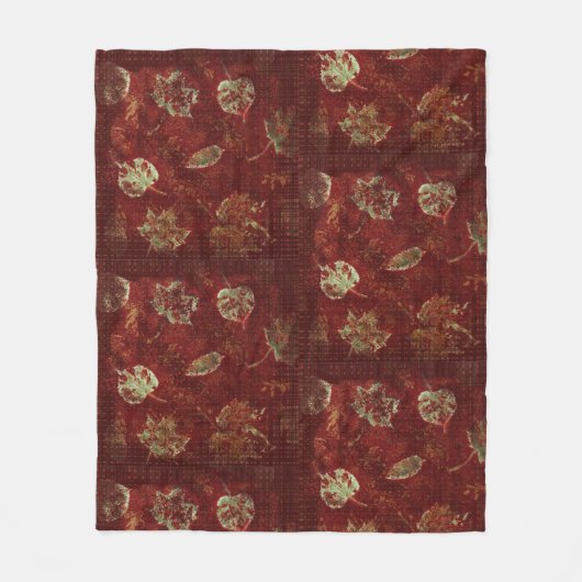 Couverture Polaire Feuilles d'automne rustiques et Tartan Burgundy Gr (Devant)