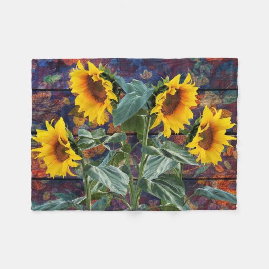 Couverture Polaire Feuilles d'automne rustiques et tournesols (Devant (Horizontal))