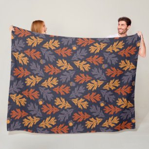 Couverture Polaire feuilles de chêne d'automne et motif de glands (n