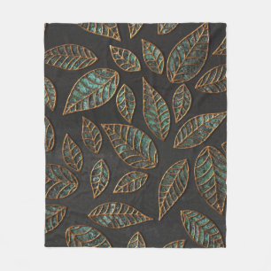 Couverture Polaire Feuilles de cuivre : texture grunge noire.
