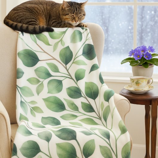 Couverture Polaire Feuilles de eucalyptus vertes et cosy