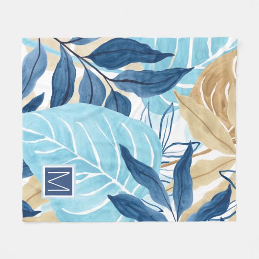 Couverture Polaire Feuilles de la Jungle Bleue (Devant (Horizontal))