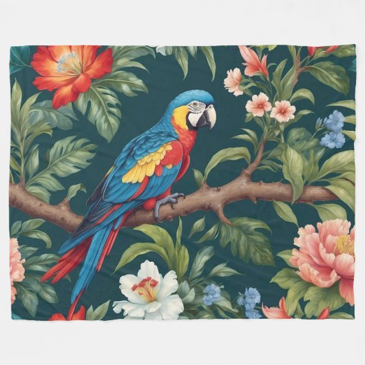 Couverture Polaire Feuilles de la jungle tropicale des perroquets col (Devant (Horizontal))