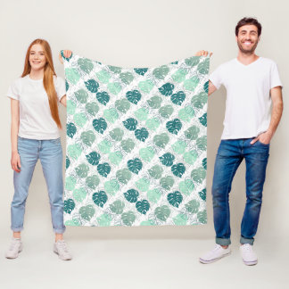 Couverture Polaire Feuilles de monstera à motifs sarcelle et gris