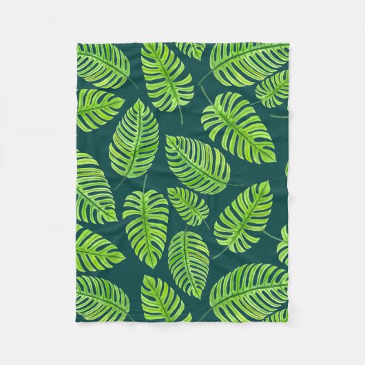 Couverture Polaire Feuilles de Monstera, motif d'aquarelle tropicale (Devant)