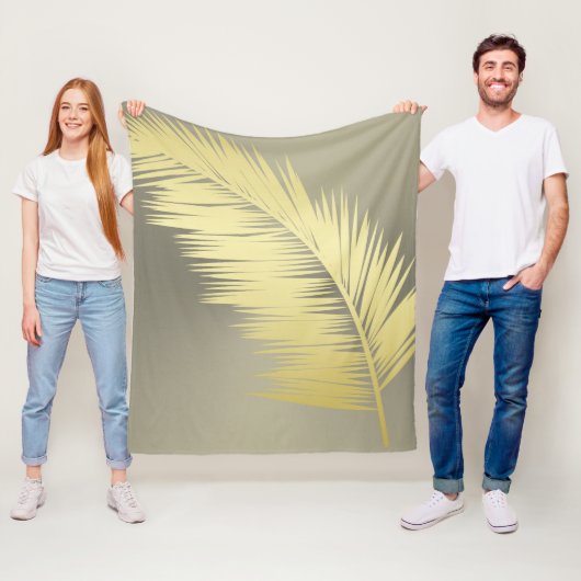 Couverture Polaire Feuilles de palmier tropical doré (En situation)