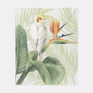 Couverture Polaire Feuilles de palmiers à oiseaux blancs