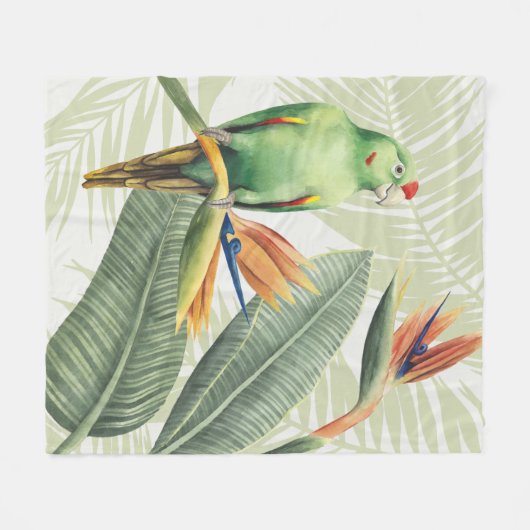 Couverture Polaire Feuilles de palmiers à oiseaux verts (Devant (Horizontal))