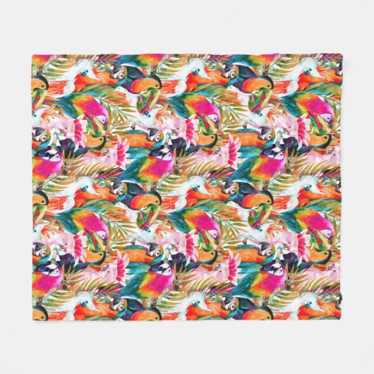 Couverture Polaire Feuilles de perroquets et palmiers (Devant (Horizontal))