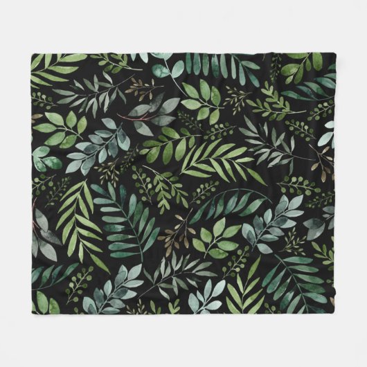 Couverture Polaire Feuilles de verdure aquarelle    (Devant (Horizontal))