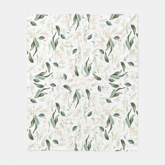 Couverture Polaire Feuilles d'Elégant Vert Doré (Devant)