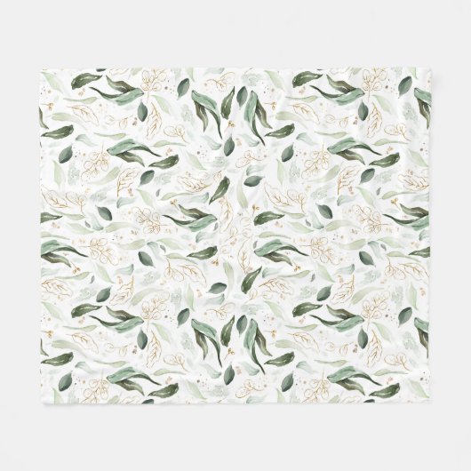 Couverture Polaire Feuilles d'Elégant Vert Doré (Devant (Horizontal))