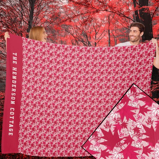 Couverture Polaire Feuilles d'érable sur fond rose