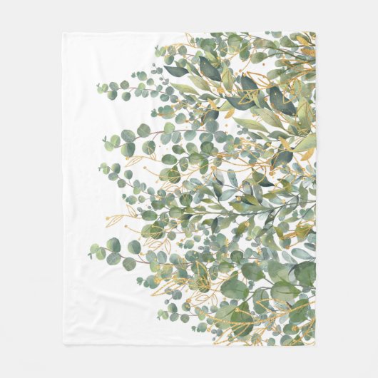 Couverture Polaire Feuilles D'Eucalyptus Botanique Or Et Vert (Devant)