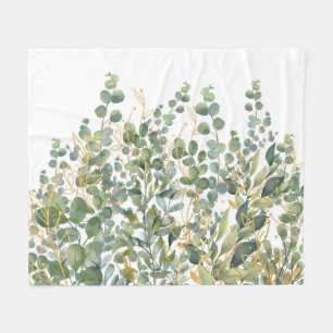 Couverture Polaire Feuilles D'Eucalyptus Botanique Or Et Vert