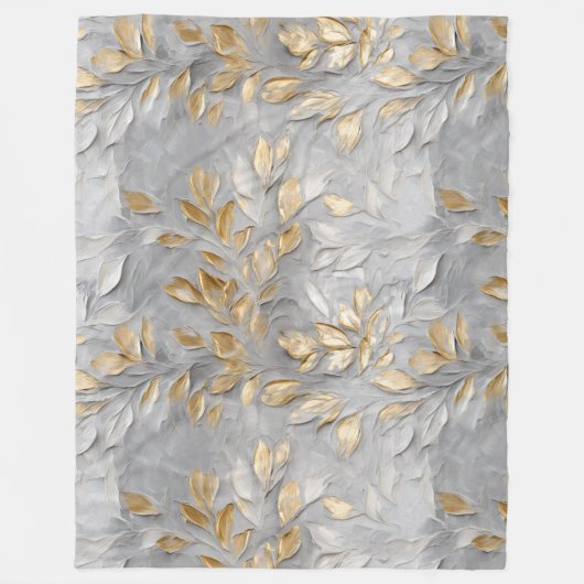Couverture Polaire Feuilles d'or gris argent (Devant)