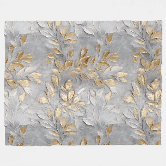 Couverture Polaire Feuilles d'or gris argent (Devant (Horizontal))
