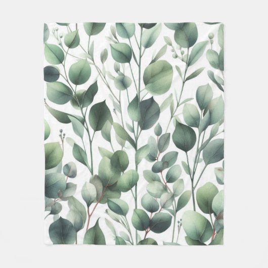 Couverture Polaire Feuilles écocalmes verts classiques sur blanc (Devant)