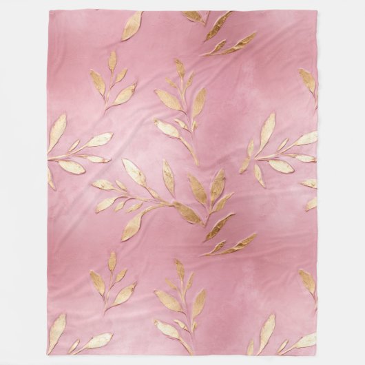 Couverture Polaire Feuilles en or rose Glam (Devant)