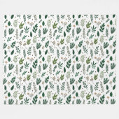 Couverture Polaire Feuilles et fleurs vertes sur blanc (Devant (Horizontal))